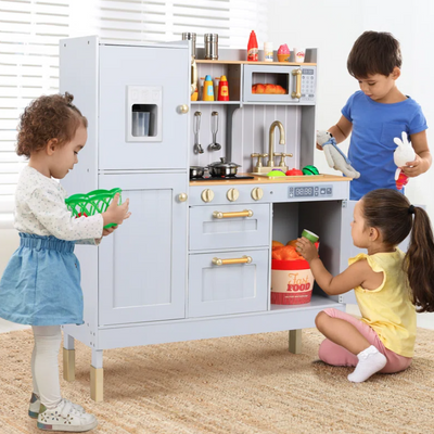 Play Kitchen for Kids, Pretend Preschool Kitchen Sets, Wooden Cooking Playset