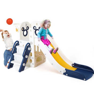 Kids Slide L-Shaped, 4 in 1 Slide Climber for Toddler, with Ball & Hoop