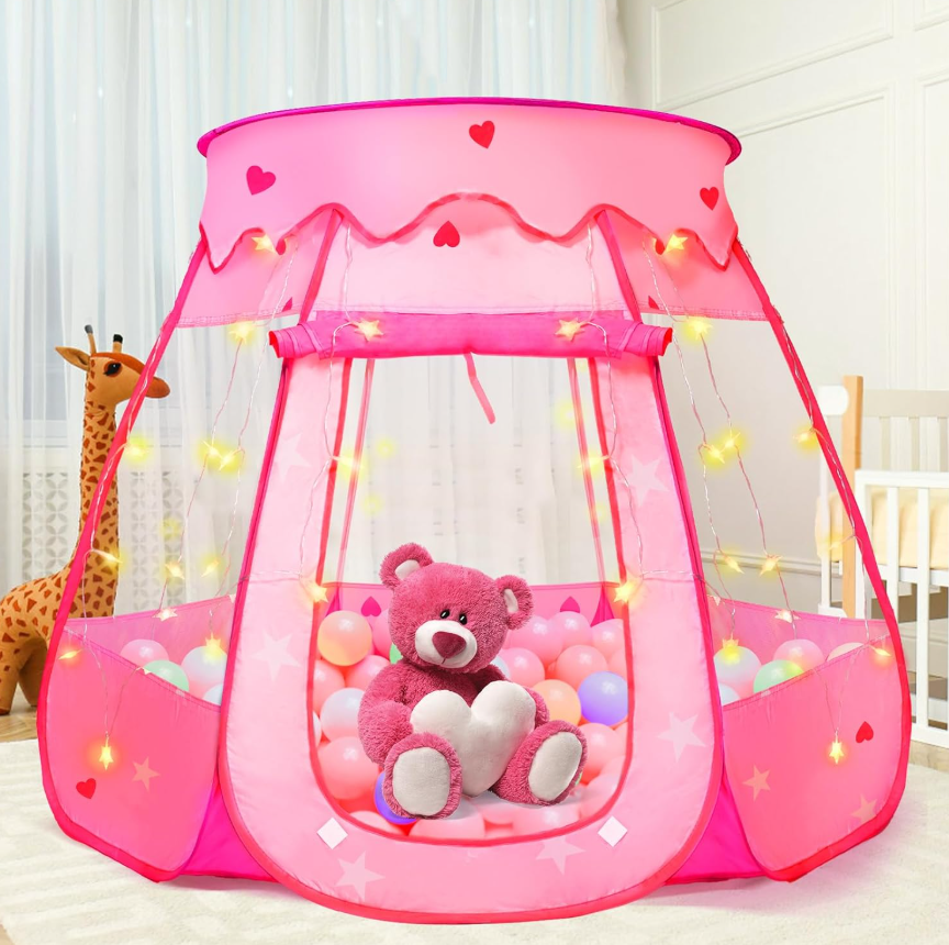 Pop Up Princess Tent with Star Light, Toys for 1 2 3 Year Old Girl Birthday Gift