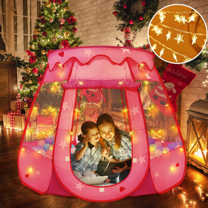 Pop Up Princess Tent with Star Light, Toys for 1 2 3 Year Old Girl Birthday Gift